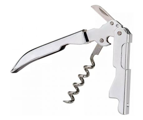 Тирбушон с нож Fackelmann Doublepull 49459, Келнерски, 12 см, Неръждаема стомана, Сребрист