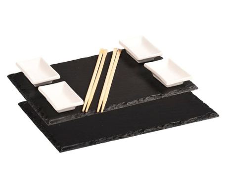 Σετ Σούσι Kesper 38140, 6 τεμαχίων, Για Δύο, Σχιστόλιθος, 10 Ξυλάκια, Μαύρο