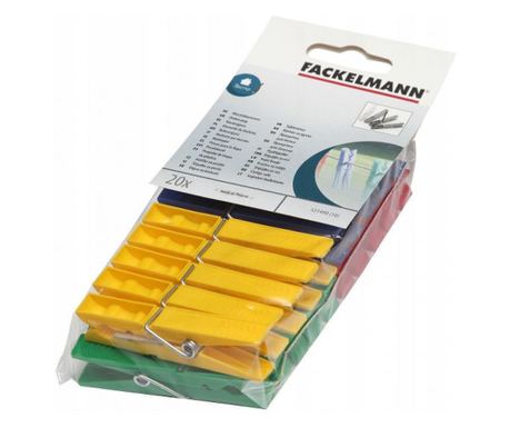 Щипки за пране Fackelmann 521490, 20 бр, Пластмаса, 4 цвята, Многоцвeтен