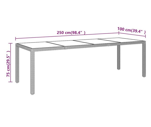 Masă de grădină cu blat din sticlă, bej, poliratan