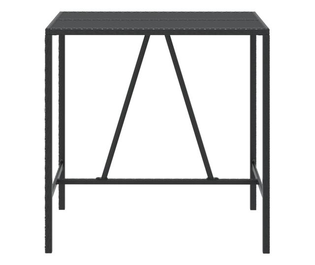 Masă de bar cu blat din sticlă, negru, 110x70x110 cm, poliratan