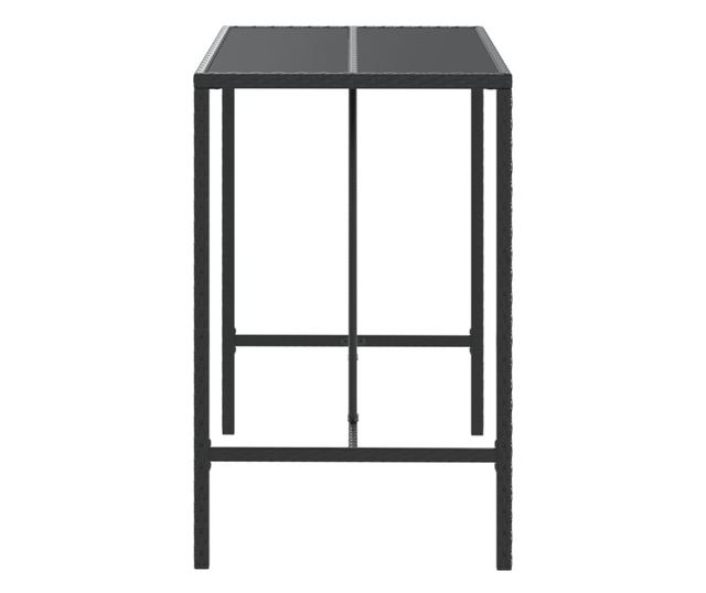 Masă de bar cu blat din sticlă, negru, 110x70x110 cm, poliratan