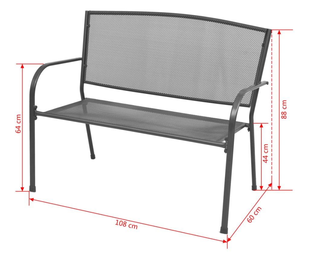 Vrtna klupa, antracit, 108 cm, čelik i mreža - 6