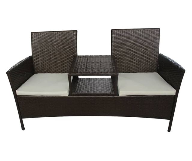 Vrtna garnitura s 2 sjedala, stolić za čaj, smeđa, poliratan