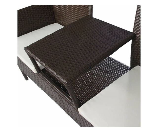 Vrtna garnitura s 2 sjedala, stolić za čaj, smeđa, poliratan