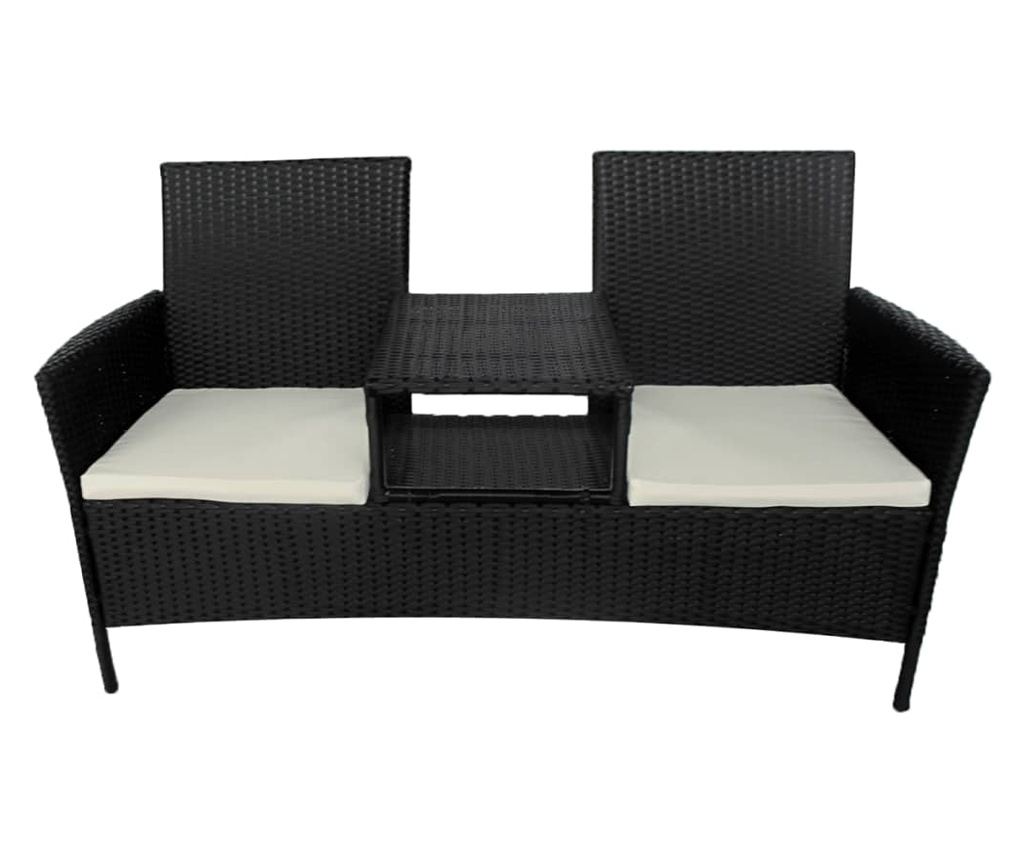 Vrtna garnitura s 2 sjedala, stolić za čaj, crni poliratan - 2