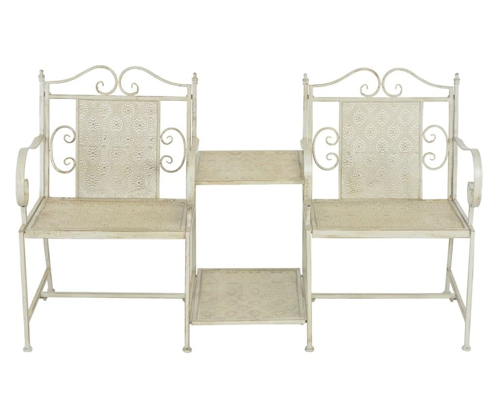 Vrtna klupa s 2 sjedala, bijela, 161 cm, čelik - 2