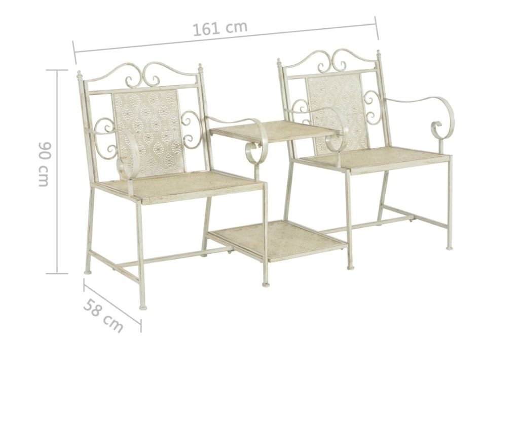 Vrtna klupa s 2 sjedala, bijela, 161 cm, čelik - 7
