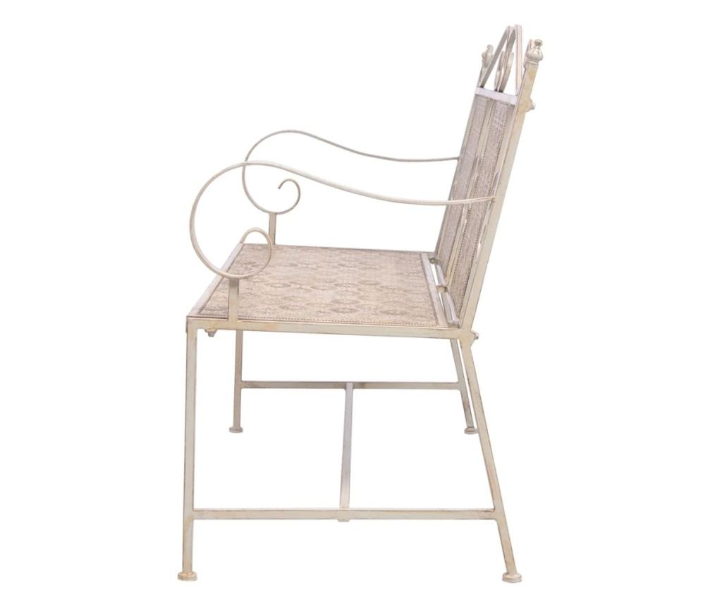 Vrtna klupa, bijela vintage, 115 cm, čelik - 3