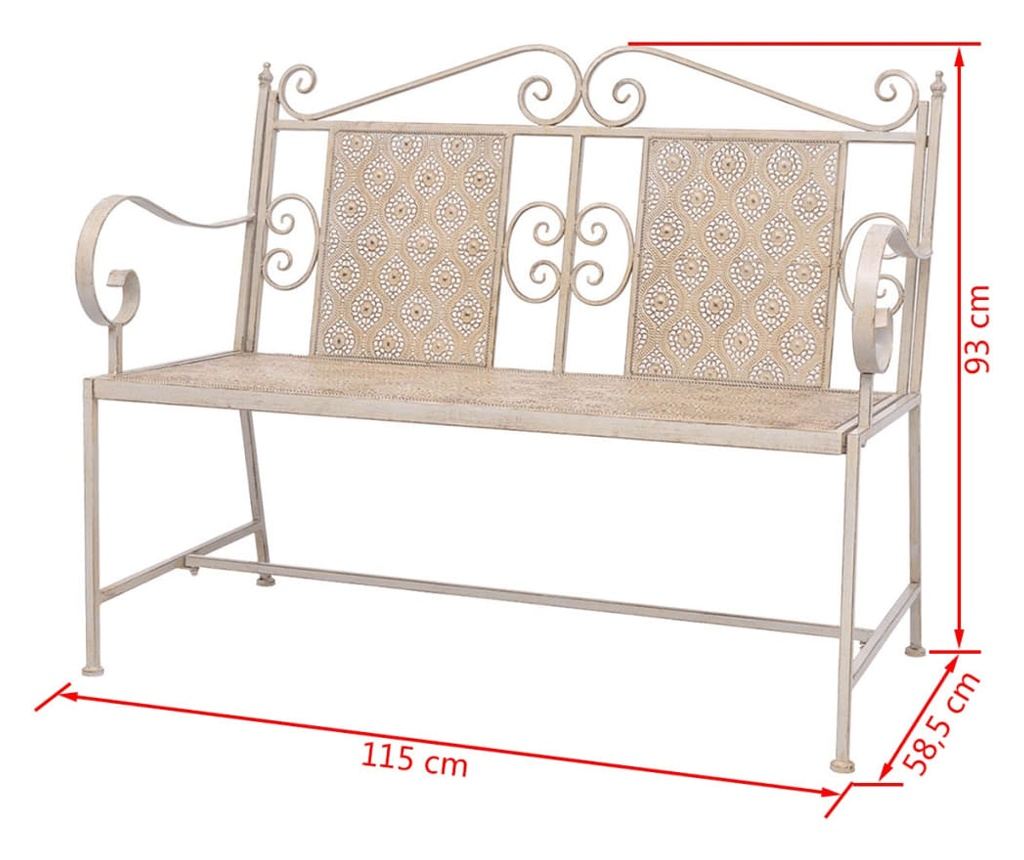 Vrtna klupa, bijela vintage, 115 cm, čelik - 6