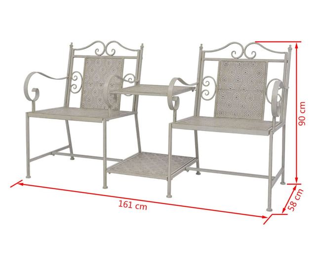 Vrtna klupa s 2 sjedala, siva, 161 cm, čelik
