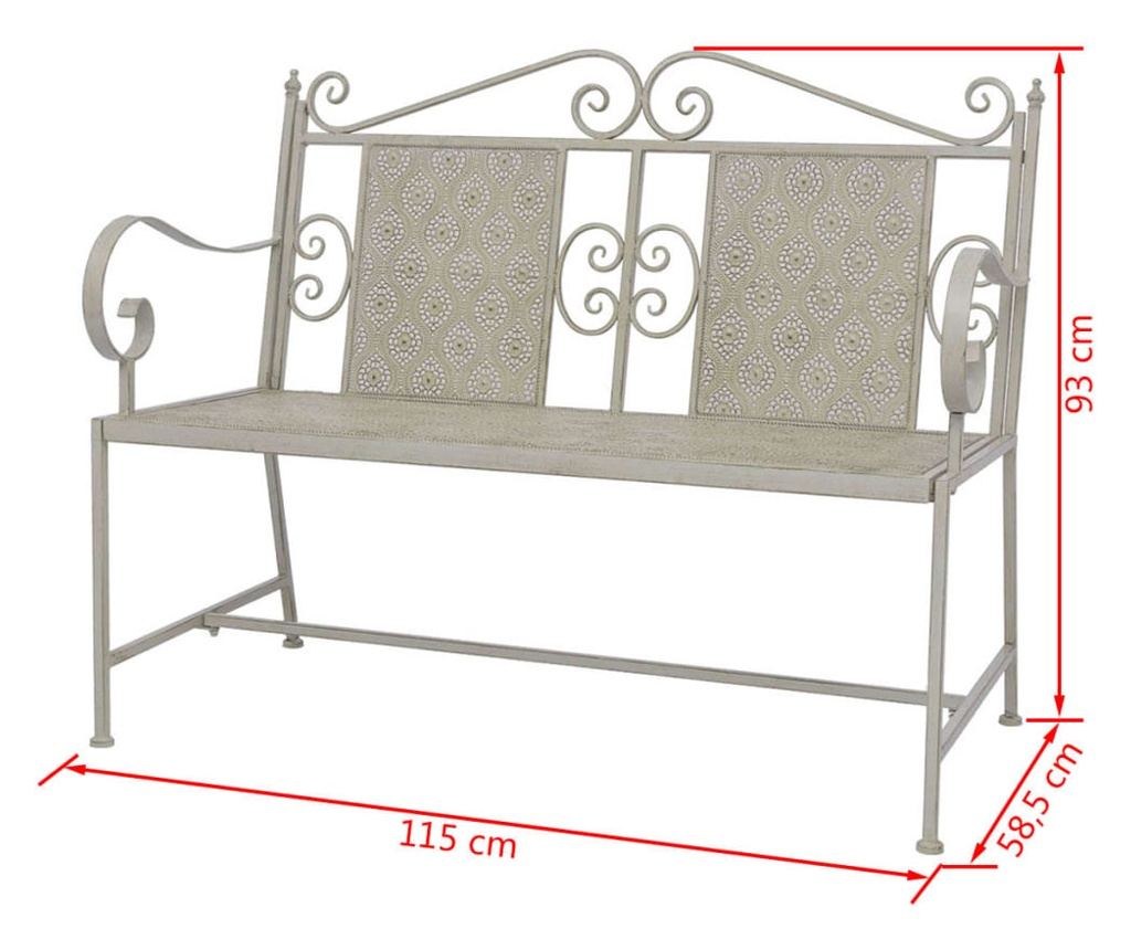 Vrtna klupa, siva, 115 cm, čelik - 6