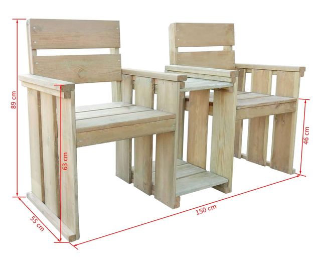 Vrtna klupa s 2 sjedala, 150 cm, tretirani bor