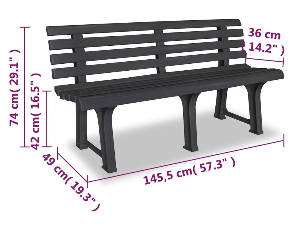 Vrtna klupa, antracit, 145,5 cm, plastika - 6