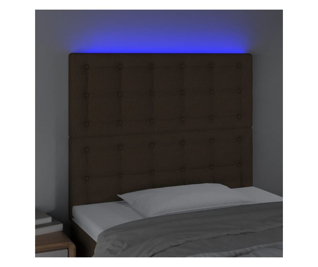 Tăblie de pat cu LED, maro închis, 80x5x118/128 cm, textil - 3