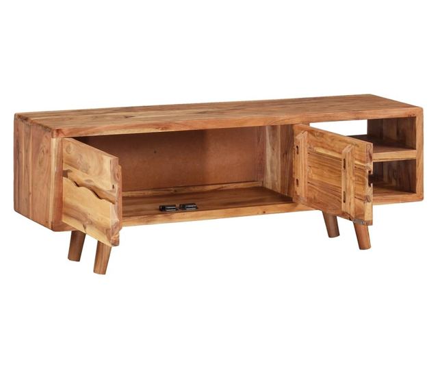 TV komoda od masivnog akacijevog drva, rezbarena vrata, 117x30x40 cm