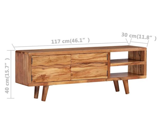 TV komoda od masivnog akacijevog drva, rezbarena vrata, 117x30x40 cm