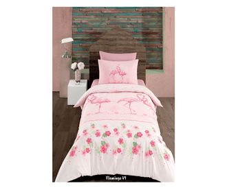 Egy személyes Majoli Bahar Home Collection szimpla ágynemű garnitúra, 100% ranforce pamutból, 144 TC, 3 részes, flamingó mintáva