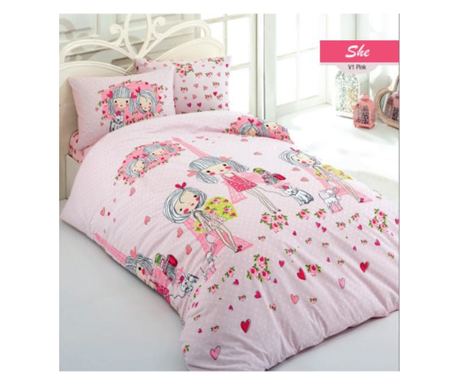 Enojni komplet posteljnine, Majoli Bahar Home Collection, 100% bombaž Ranforce, 144 TC, enojni, 3 kosi, She