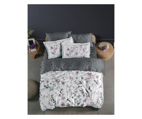 Dvostruki set posteljine, Story Home, 100% satenski pamuk, 300 TC, 6 dijelova, Visby siva