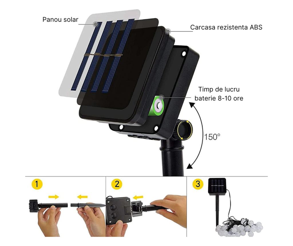 Ghirlanda luminoasa MaGeCa® cu incarcare solara, 20 de becuri LED, lungime 2.5m, Impermeabil IP65, Lumina calda, Perfect pentru - 5