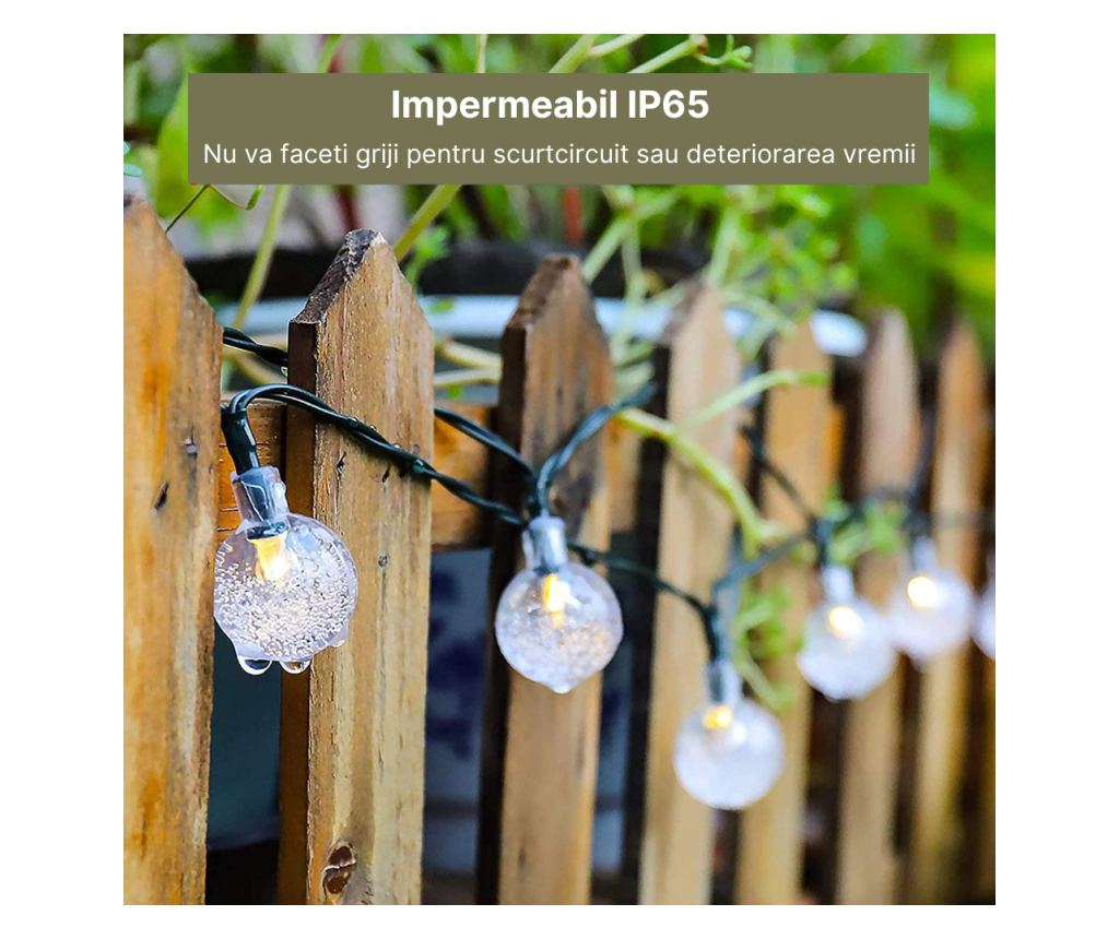 Ghirlanda luminoasa MaGeCa® cu incarcare solara, 20 de becuri LED, lungime 2.5m, Impermeabil IP65, Lumina calda, Perfect pentru - 6