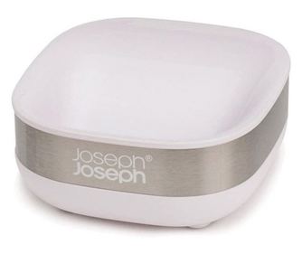 Vasul de sapun Joseph Joseph Slim 70533, 7.4x7.9x3.6 cm, Orificiu scurgere, Detasabil, Alb / inox
