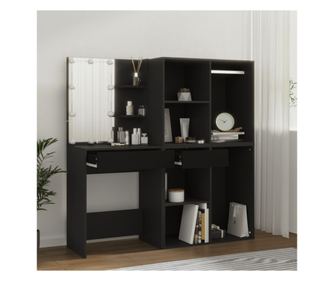 Τουαλέτα LED με Ντουλάπια, Μαύρη, Επεξεργασμένο Ξύλο