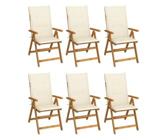 Сгъваеми градински столове с възглавнички, 6 бр., масивно акациево дърво