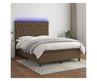 Легло с пружинен матрак и LED, тъмнокафяво, 140x200 см, текстил