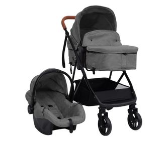 Carucior pentru copii 3-in-1, gri deschis si negru, otel