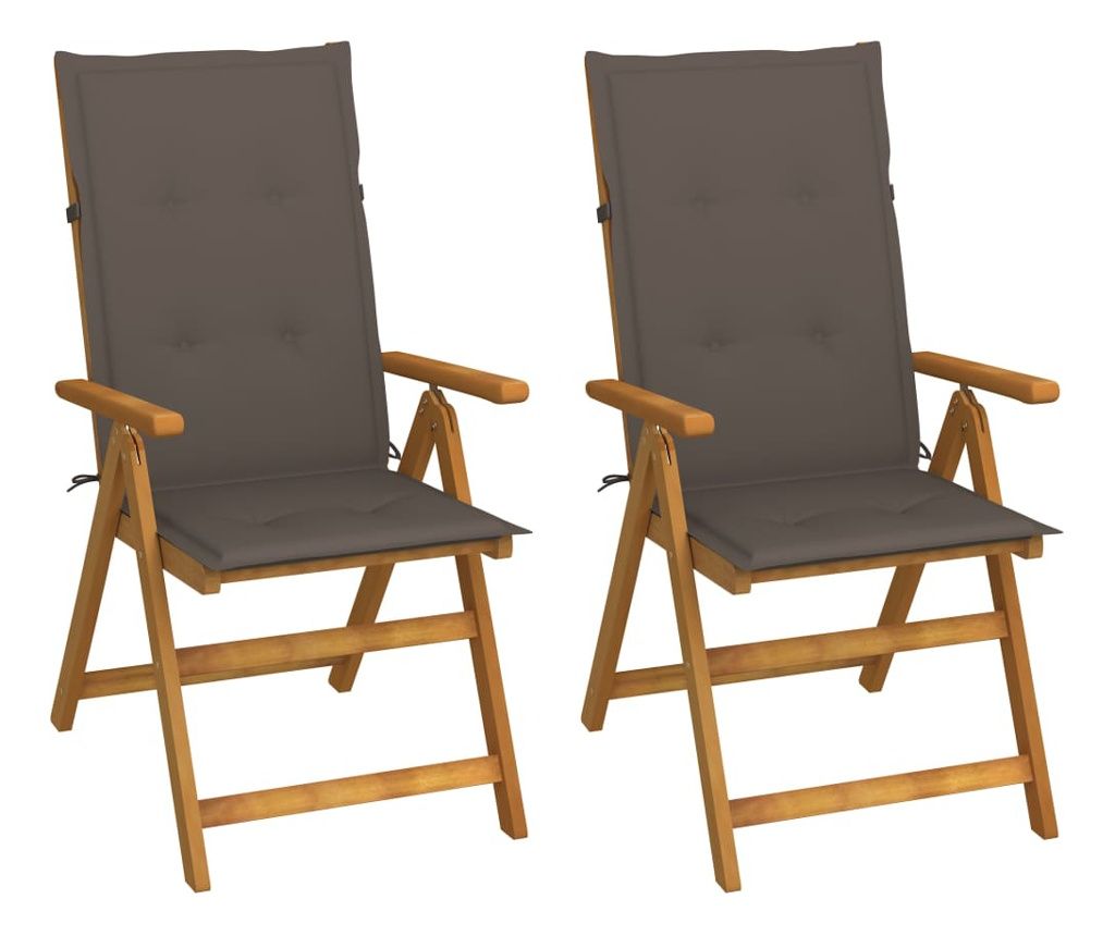 Foldable Garden Chairs with Cushions, 2 pcs, Solid Acacia Wood