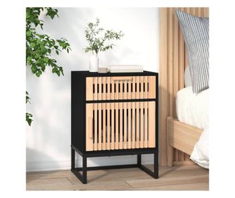 Κομοδίνο, μαύρο, 40x30x55,5 εκ., επεξεργασμένο ξύλο & σίδηρος