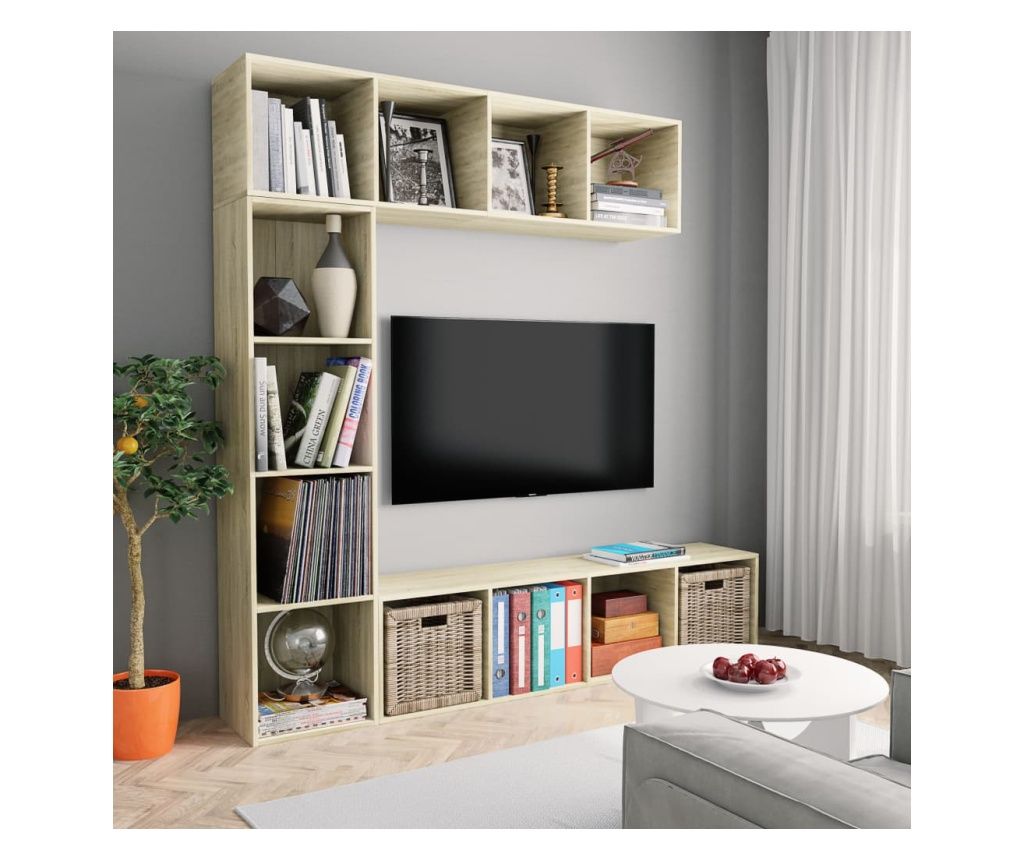Bookcase/TV Cabinet, 3 pieces, Sonoma Oak, 180 x 30 x 180 cm