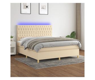 Тапицирано легло с матрак и LED, кремаво, 160x200 см, текстил