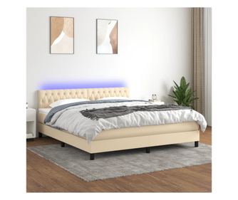 Легло с пружини, матрак и LED, кремаво, 160х200 см, текстил