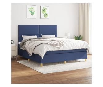 Pat continental cu saltea, albastru, 160x200cm, material textil