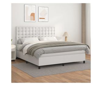 Кутия за пружинен матрак с матрак, бяло, 180x200 см, изкуствена кожа