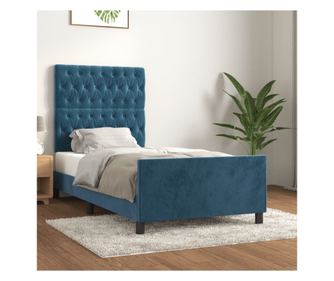 Рамка за легло с табла, тъмносиньо, 90x200 см, кадифе