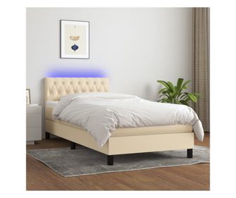 Легло с пружини, матрак и LED, кремаво, 100x200 см, текстил