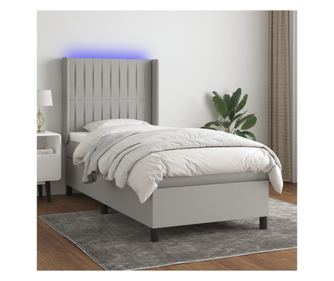 Боксспринг легло с матрак и LED, светлосиво, 100x200 см, плат