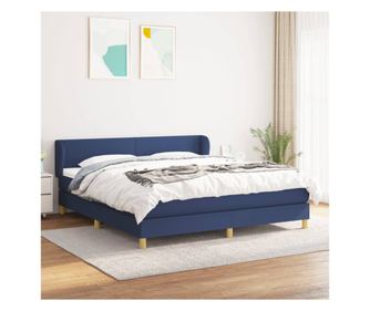 Континентално легло с матрак, синьо, 160x200 см, текстилна материя