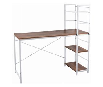 Računalni stol, Jumi, melaminska iverica, čelik, 3 police, prirodna i bijela, 120x52x120 cm