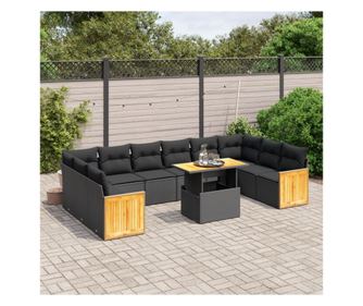 Set canapele de grădină cu perne, 11 piese, negru, poliratan
