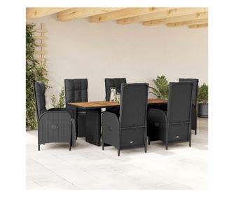 7 rszes fekete polyrattan kerti btor szett prnkkal