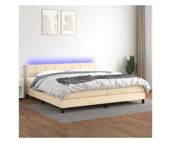 Легло с пружини, матрак и LED, кремаво, 200x200 см, текстил