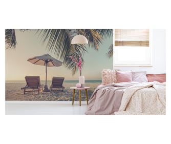 Fototapeta lehátka deštník krajina pláž západ slunce dovolená s módním 3D efektem 368x254  368x254cm