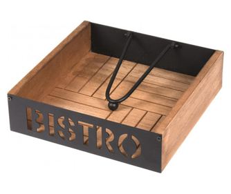 Suport servetele Model Bistro, metal, lemn, 18 x 18 x 5 cm