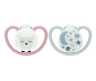 NUK Space Night Silikon-Schnuller 18-36M, 2 St, rosa/mint