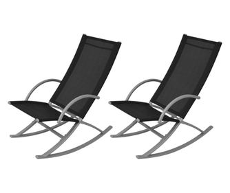 Градински люлеещи се столове, 2 бр., черен, стомана и текстил